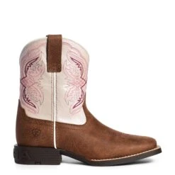 Ariat Youth Girl's Double Kicker Adobe Tan An Pink Boots 10036849 9 Ariat Youth Girl's Double Kicker Adobe Tan An Pink Boots 10036849 -Ariat Shoes Shop S21 YTH WEST 10036849 side
