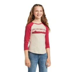 Ariat® Girl's REAL Long Live Oatmeal Heather/Red Bud T-Shirt 10039502