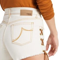 Ariat® Ladies Lace Up 3 Inch Ecru White Washed Jean Shorts 10039594 -Ariat Shoes Shop S22 WMS WEST 10039594 detail02