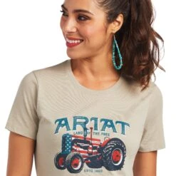 Ariat® Ladies Tractor USA Khaki Heather Graphic T-shirt 10040958 -Ariat Shoes Shop S22 WMS WEST 10040958 detail01