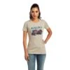 Ariat® Ladies Tractor USA Khaki Heather Graphic T-shirt 10040958 1 Ariat® Ladies Tractor USA Khaki Heather Graphic T-shirt 10040958 -Ariat Shoes Shop S22 WMS WEST 10040958 front