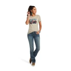 Ariat® Ladies Tractor USA Khaki Heather Graphic T-shirt 10040958 -Ariat Shoes Shop S22 WMS WEST 10040958 full