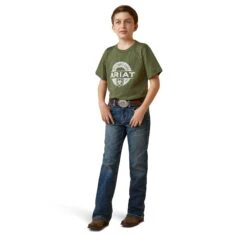 Ariat® Youth Boy's B4 Relaxed Medium Wash Boot Cut Jeans 10043180 -Ariat Shoes Shop S23 BYS WEST 10043180 full