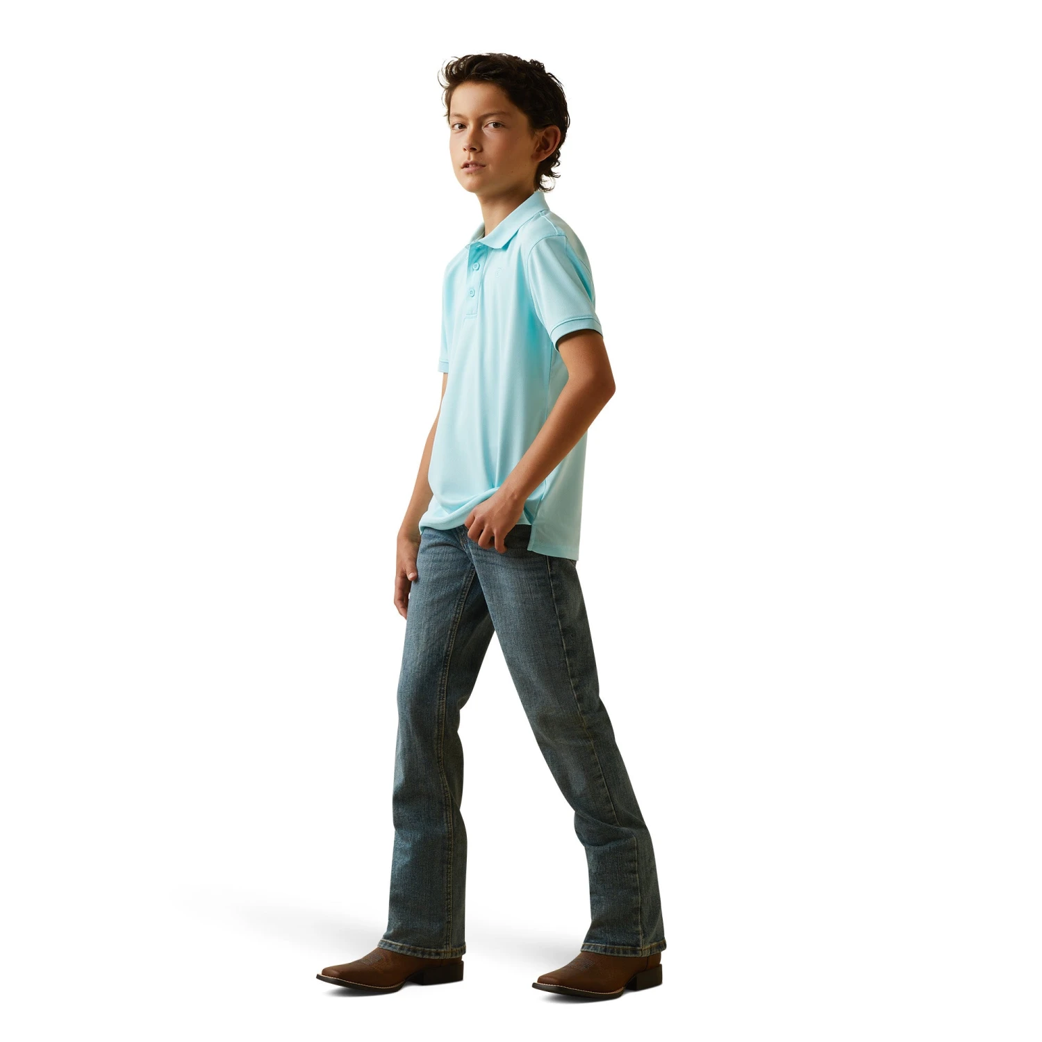 Ariat® Youth Boy's Tek Tanger Turquoise Polo Shirt 10043465 5 Ariat® Youth Boy's Tek Tanger Turquoise Polo Shirt 10043465 - Image 3