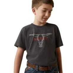 Ariat® Youth Boy's Barbed Wire Steer Charcoal Heather T-Shirt 10044750 -Ariat Shoes Shop S23 BYS WEST 10044750 detail01