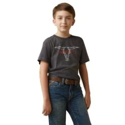 Ariat® Youth Boy's Barbed Wire Steer Charcoal Heather T-Shirt 10044750