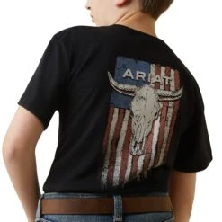 Ariat® Youth Boy's Steer Skull American Flag Black T-Shirt 10044753 -Ariat Shoes Shop S23 BYS WEST 10044753 detail02