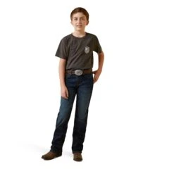Ariat® Youth Boy's Charcoal Heather Patriot Badge T-Shirt 10045315 -Ariat Shoes Shop S23 BYS WEST 10045315 full