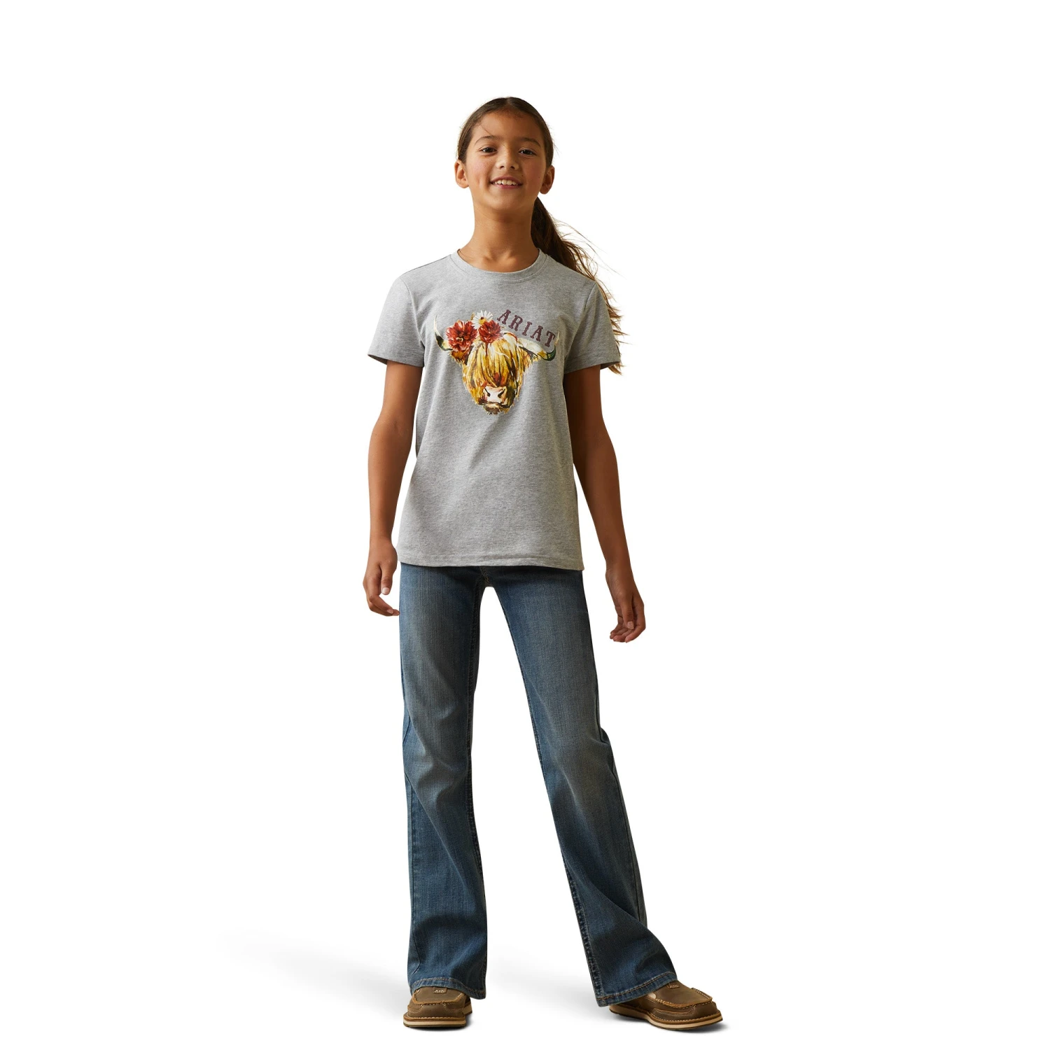 Ariat® Youth Girl's Highlander Rose Heather Grey Graphic T-Shirt 10043818 5 Ariat® Youth Girl's Highlander Rose Heather Grey Graphic T-Shirt 10043818 - Image 3