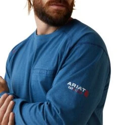 Ariat® Men's FR Air Crew Key Largo Heather Blue Work Shirt 10043469 -Ariat Shoes Shop S23 MNS WORK 10043469 detail01