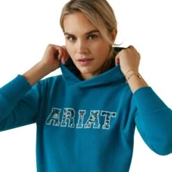 Ariat® Ladies 3D Logo 2.0 Mosaic Blue Hoodie 10043321 8 Ariat® Ladies 3D Logo 2.0 Mosaic Blue Hoodie 10043321 -Ariat Shoes Shop S23 WMS ENGL 10043321 detail01