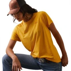 Ariat® Ladies R.E.A.L.™ Cool Cow Yolk Yellow T-Shirt 10043812 -Ariat Shoes Shop S23 WMS WEST 10043812 front