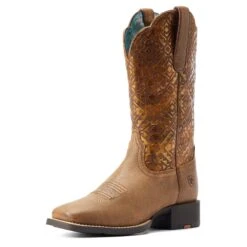 Ariat® Ladies Round Up Brown & Copper Emboss Western Boots 10044431 -Ariat Shoes Shop S23 WMS WEST 10044431 3 4 front