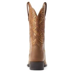 Ariat® Ladies Round Up Brown & Copper Emboss Western Boots 10044431 -Ariat Shoes Shop S23 WMS WEST 10044431 heel