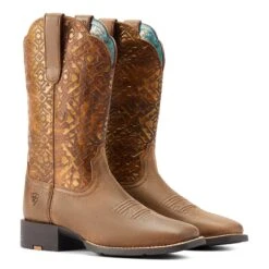 Ariat® Ladies Round Up Brown & Copper Emboss Western Boots 10044431 -Ariat Shoes Shop S23 WMS WEST 10044431 pair