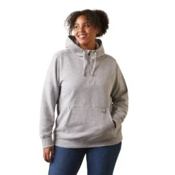 Ariat® Ladies Rebar Skill Set Heather Grey 1/2 Zip Hoodie 10043546 -Ariat Shoes Shop S23 WMS WORK 10043546 front plus