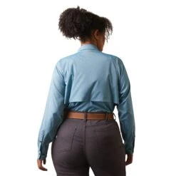 Ariat® Ladies Rebar Made Tough VentTEK DuraStretch™ Blue Shirt 10043564 -Ariat Shoes Shop S23 WMS WORK 10043564 back plus