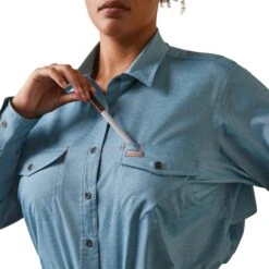 Ariat® Ladies Rebar Made Tough VentTEK DuraStretch™ Blue Shirt 10043564 -Ariat Shoes Shop S23 WMS WORK 10043564 detail01 plus