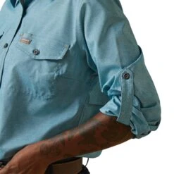 Ariat® Ladies Rebar Made Tough VentTEK DuraStretch™ Blue Shirt 10043564 -Ariat Shoes Shop S23 WMS WORK 10043564 detail02