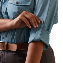 Ariat® Ladies Rebar Made Tough VentTEK DuraStretch™ Blue Shirt 10043564 -Ariat Shoes Shop S23 WMS WORK 10043564 detail02 plus
