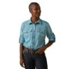 Ariat® Ladies Rebar Made Tough VentTEK DuraStretch™ Blue Shirt 10043564 2 Ariat® Ladies Rebar Made Tough VentTEK DuraStretch™ Blue Shirt 10043564 -Ariat Shoes Shop S23 WMS WORK 10043564 front