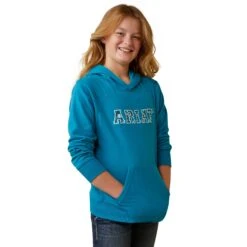 Ariat® Youth Girl's 3D Logo 2.0 Mosaic Blue Hoodie 10043322 -Ariat Shoes Shop S23 YTH ENGL 10043322 front01