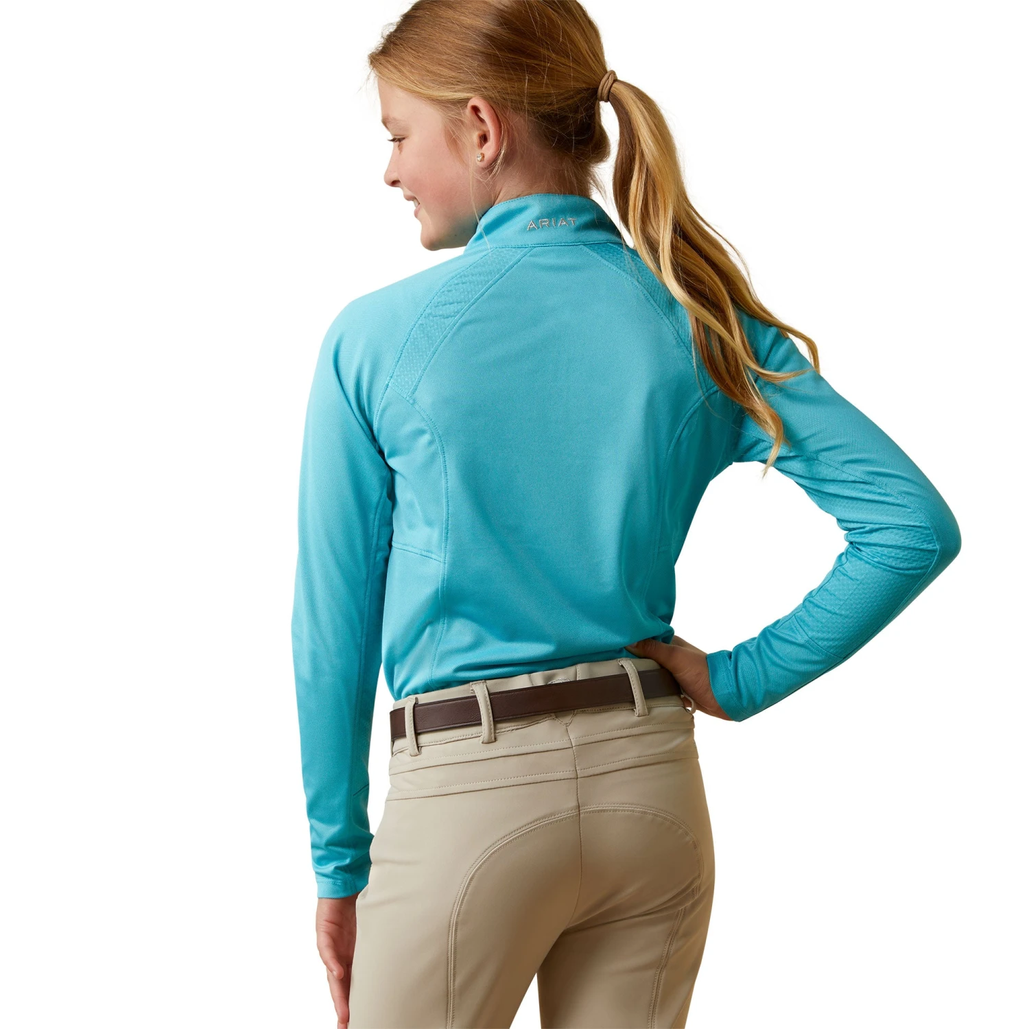 Ariat® Youth Girls Sunstopper 2.0 Maui Blue 1/4 Zip Baselayer 10043604 4 Ariat® Youth Girls Sunstopper 2.0 Maui Blue 1/4 Zip Baselayer 10043604 - Image 2