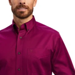 Ariat® Men's Solid Twill Magenta Purple Button Down Shirt 10042078 -Ariat Shoes Shop 10028729c