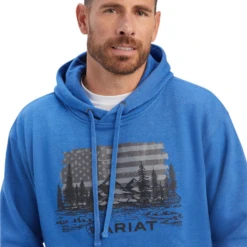 Ariat® Men's Land Of The Free Classic Blue Heather Pullover Hoodie 10041718 -Ariat Shoes Shop 10041718a