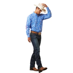 Ariat® Men's Team Steven Fitted Blue Floral Button Down Shirt 10043798 -Ariat Shoes Shop 10043798c