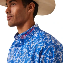 Ariat® Men's Team Steven Fitted Blue Floral Button Down Shirt 10043798 -Ariat Shoes Shop 10043798f