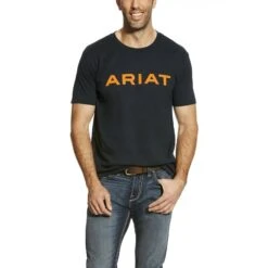 Ariat® Men's Branded Logo Navy & Orange Short Sleeve T-Shirt 10025207