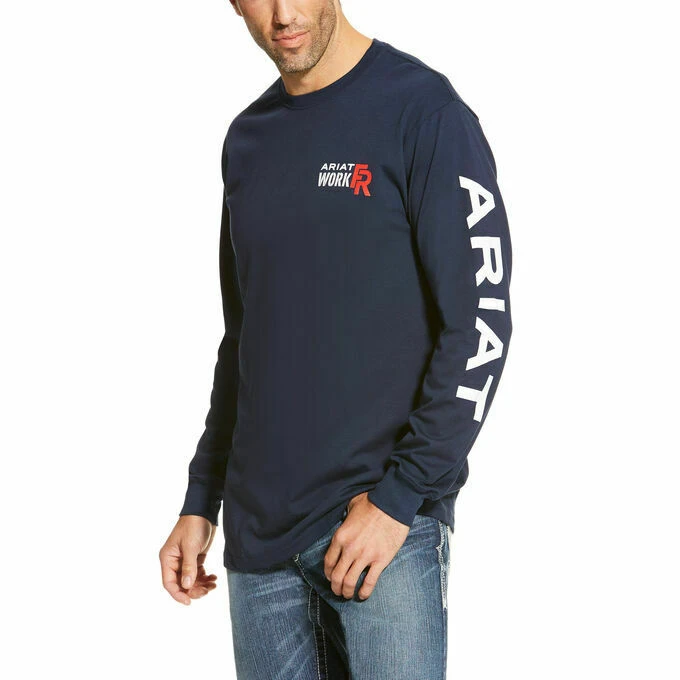 Ariat® Men's Navy Fire-Resistant Long Sleeve Logo T-Shirt 10019053 3 Ariat® Men's Navy Fire-Resistant Long Sleeve Logo T-Shirt 10019053