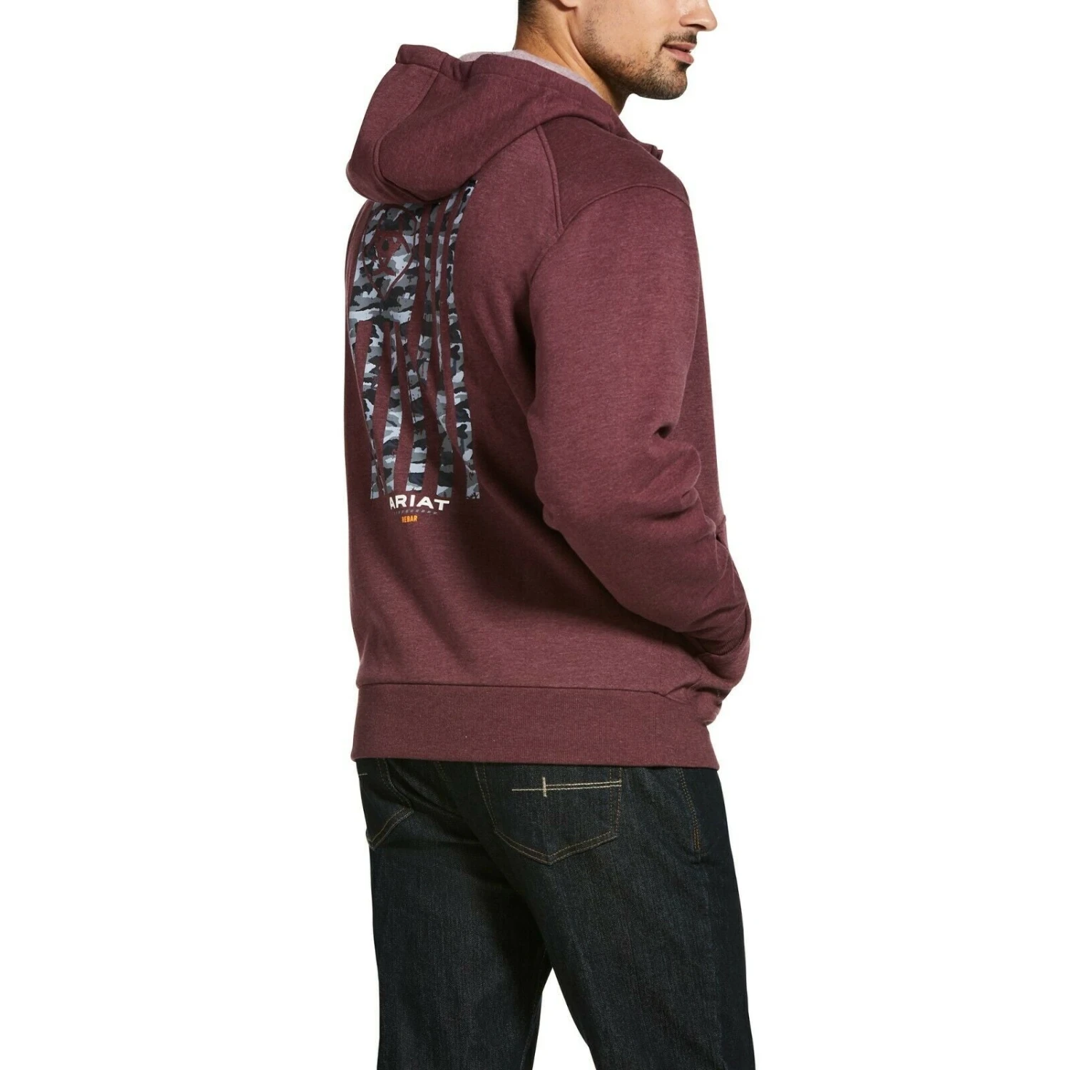 Ariat® Men's Rebar Camo Flag Full Zip Burgundy Hoodie Jacket 10032900 4 Ariat® Men's Rebar Camo Flag Full Zip Burgundy Hoodie Jacket 10032900 - Image 2