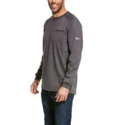 Ariat® Men's FR Air Crew Grey Long Sleeve Work T-Shirt 10027888