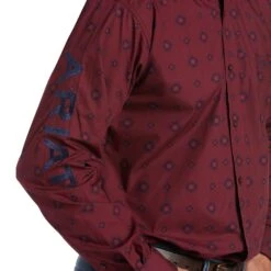 Ariat® Men's Team Wade Pomegranate Button Down Shirt 10038090 -Ariat Shoes Shop F21 MNS WEST 10038090 detail02