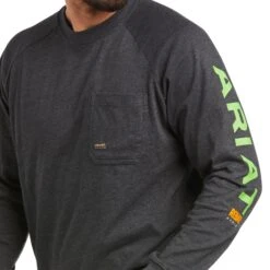 Ariat Men's Rebar CottonStrong™ Charcoal & Lime Work T-Shirt 10037642 7 Ariat Men's Rebar CottonStrong™ Charcoal & Lime Work T-Shirt 10037642 -Ariat Shoes Shop F21 MNS WORK 10037642 detail01 top
