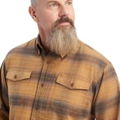 Ariat® Men's Rebar DuraStretch Sand Flannel Button Down Shirt 10041544 -Ariat Shoes Shop F22 MNS WORK 10041544 detail01 2f530aa9 8871 4d89 bd03 ca63f7ddad35