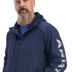 Ariat® Men's Rebar Stretch Canvas Navy Logo Softshell Jacket 10041629 8 Ariat® Men's Rebar Stretch Canvas Navy Logo Softshell Jacket 10041629 -Ariat Shoes Shop F22 MNS WORK 10041629 detail01