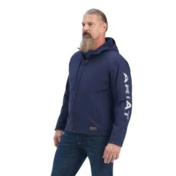 Ariat® Men's Rebar Stretch Canvas Navy Logo Softshell Jacket 10041629