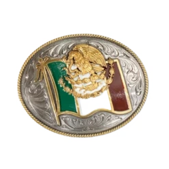 Ariat Men's Oval Mexican Flag Sliver Belt Buckle A37024