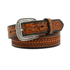 Ariat Men's Floral Embossed Black And Tan Leather Belt A1020867