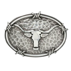 Ariat Mens Silver Hammered Metal Steer Skull Belt Buckle A37050