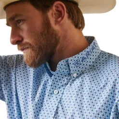 Ariat® Men's Team Syed Diamond Print White Button Down Shirt 10043854 -Ariat Shoes Shop S23 MNS WEST 10043854 detail02