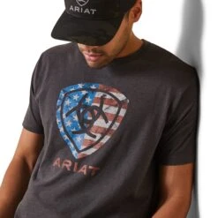 Ariat® Men's American Shield Charcoal Heather T-Shirt 10044763 -Ariat Shoes Shop S23 MNS WEST 10044763 detail01