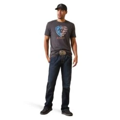 Ariat® Men's American Shield Charcoal Heather T-Shirt 10044763 -Ariat Shoes Shop S23 MNS WEST 10044763 full